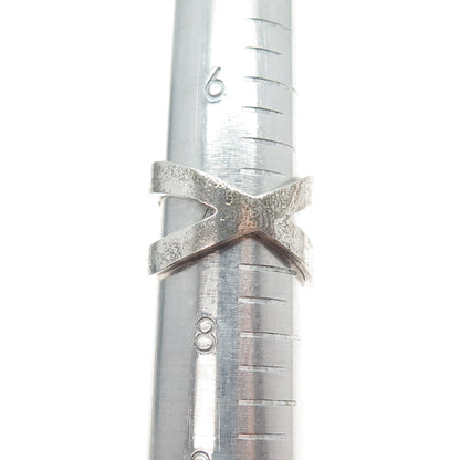 925 Sterling Silver Vintage Modernist Crisscross Oxidized Ring Size 7.25