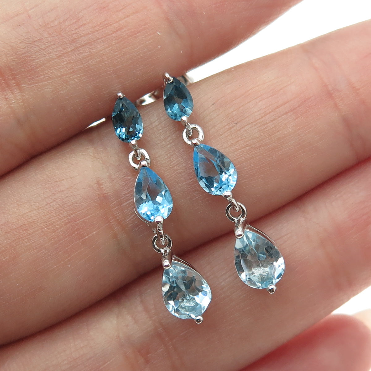 DBJ DEE BERKLEY JEWELRY 925 Sterling Silver Real Blue Topaz Dangling Earrings