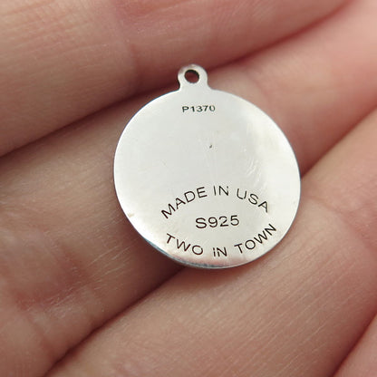 925 Sterling Silver USA Two In Town Wolf Charm Pendant