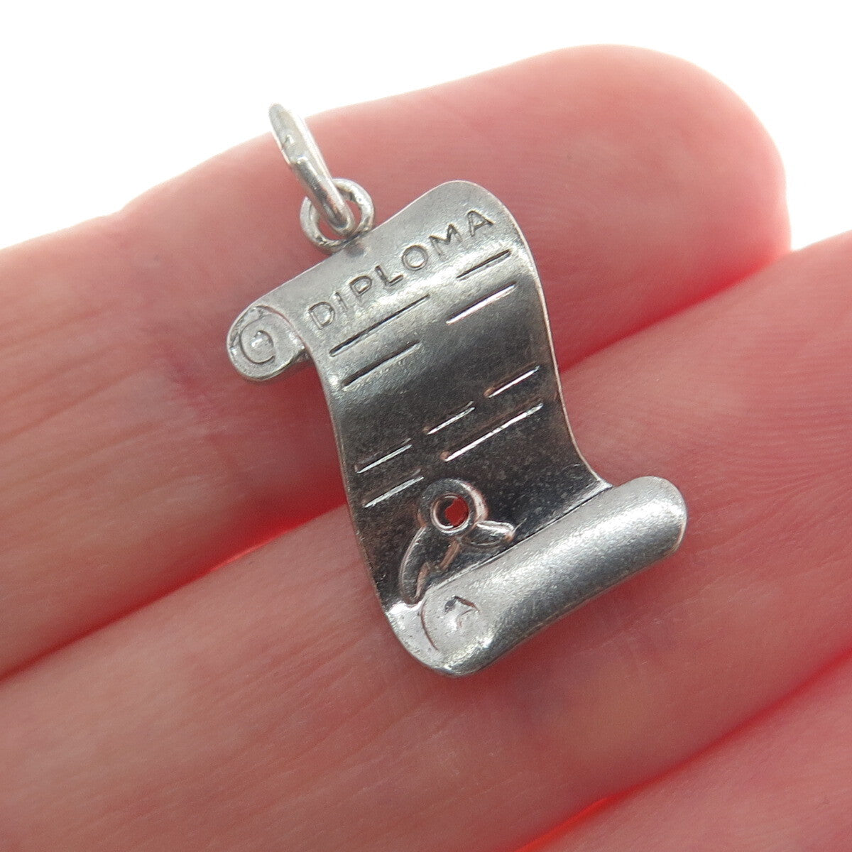 WELLS 925 Sterling Silver Vintage Enamel Diploma Minimalist Charm Pendant