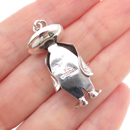 Casique 925 Sterling Silver Vintage Man in Poncho & Sombrero Hat Charm Pendant