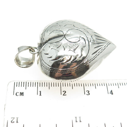 CHAPAL ZENRAY 925 Sterling Silver Vintage Engraved Puffy Heart Pendant