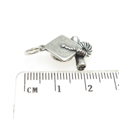 SHUBE 925 Sterling Silver Vintage Graduation Cap & Diploma 3D Charm Pendant