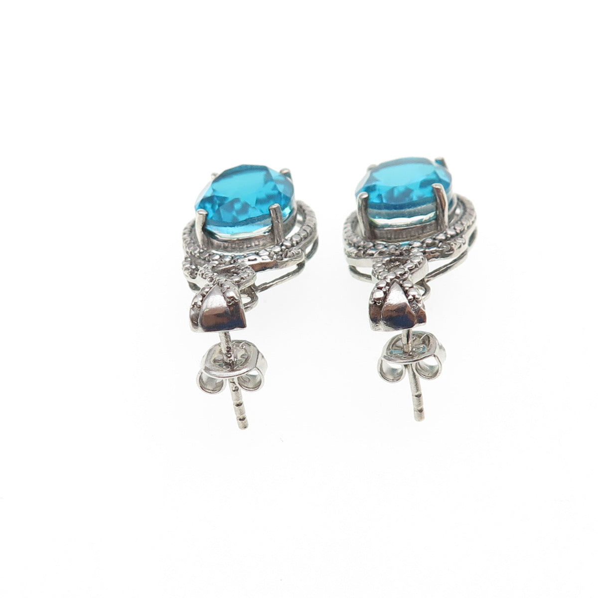 CHUCK CLEMENCY 925 Sterling Silver Real Diamond Accent & Apatite Dangle Earrings