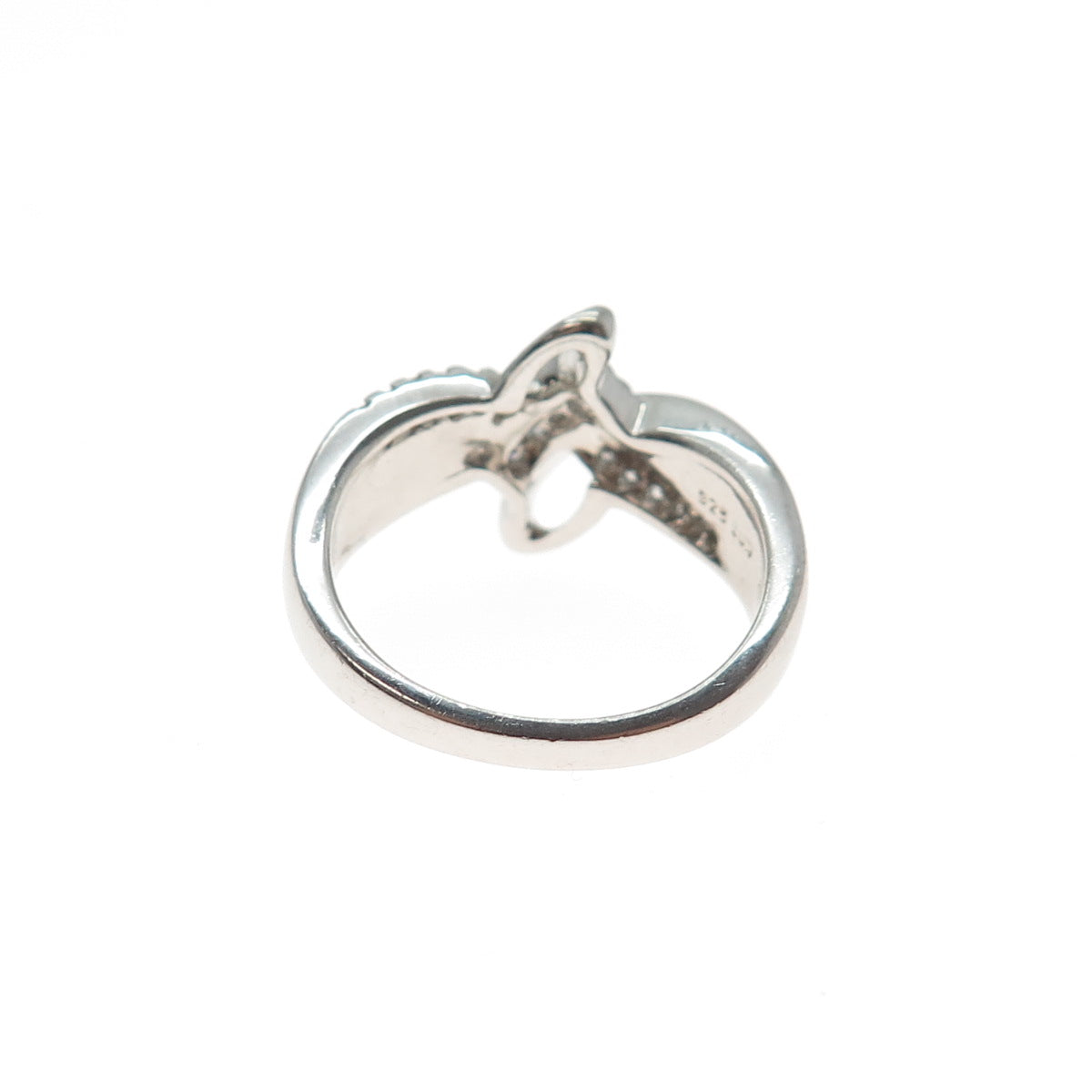 SUN 925 Sterling Silver Real Round-Cut Diamond Bypass Ring Size 7