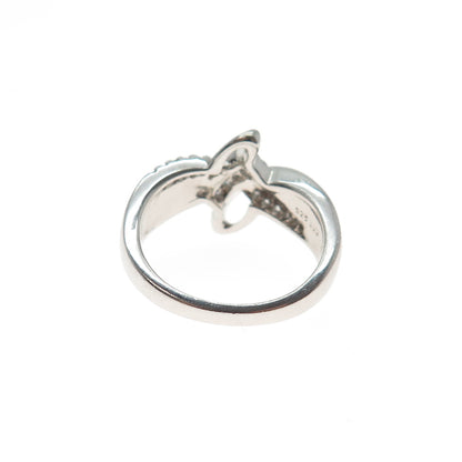 SUN 925 Sterling Silver Real Round-Cut Diamond Bypass Ring Size 7