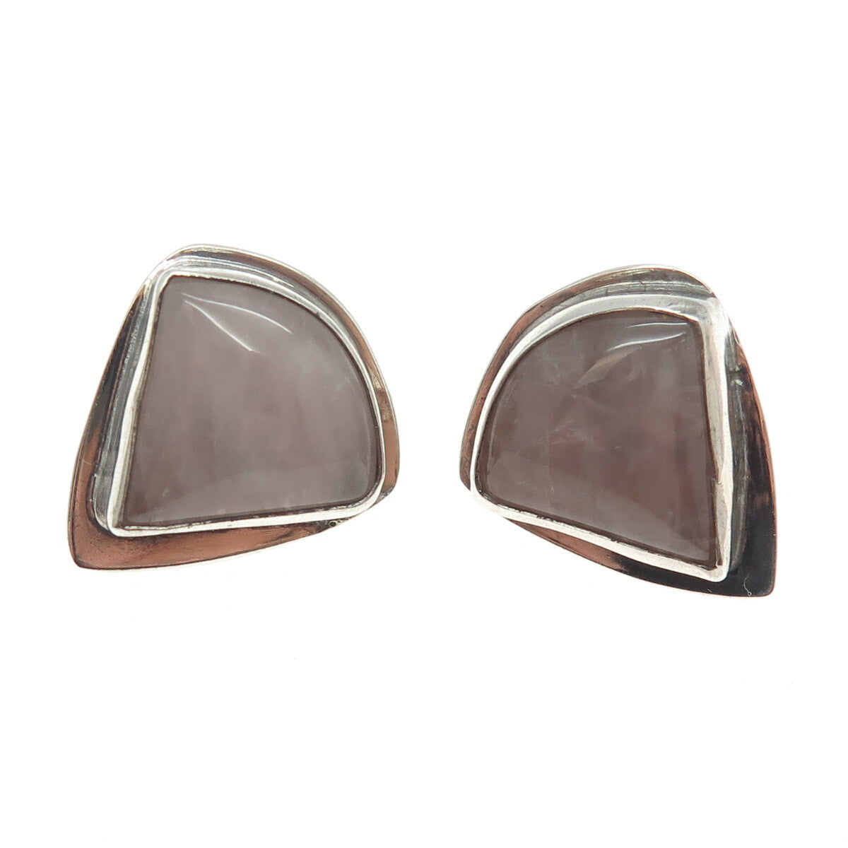 MATHEWS 925 Sterling Silver Vintage Real Rose Quartz Modernist Earrings