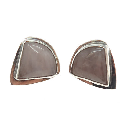 MATHEWS 925 Sterling Silver Vintage Real Rose Quartz Modernist Earrings