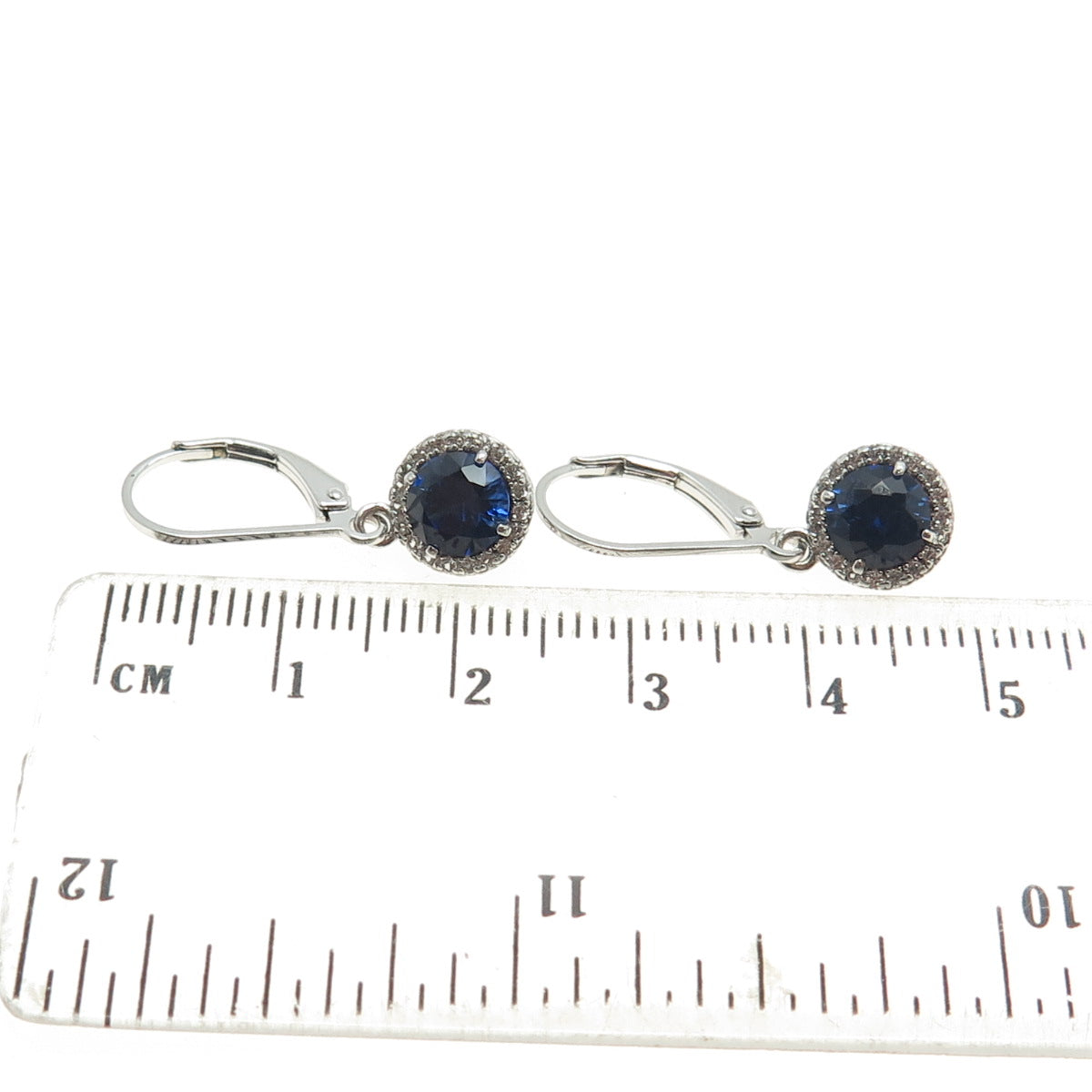 925 Sterling Silver Lab-Created Sapphire & C Z Dangle Earrings