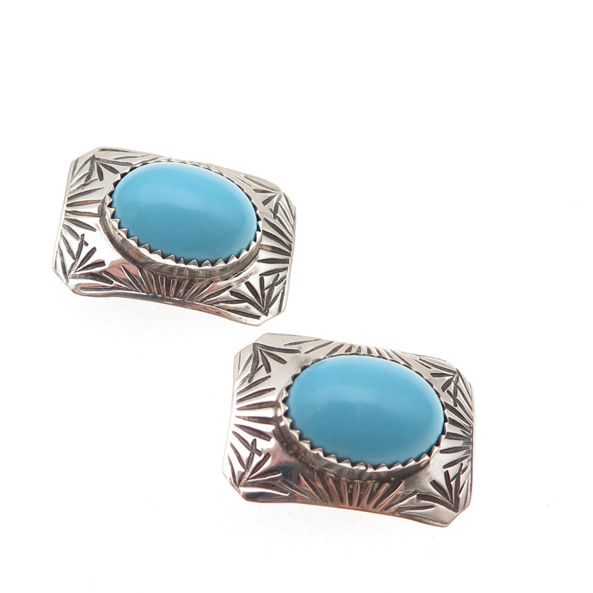Old Pawn 925 Sterling Silver Vintage CLD Southwestern Turquoise Clip On Earrings