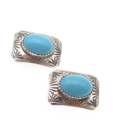 Old Pawn 925 Sterling Silver Vintage CLD Southwestern Turquoise Clip On Earrings
