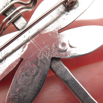 RUF Navajo Old Pawn 925 Sterling Vintage Turquoise Dragonfly Oxidized Pin Brooch