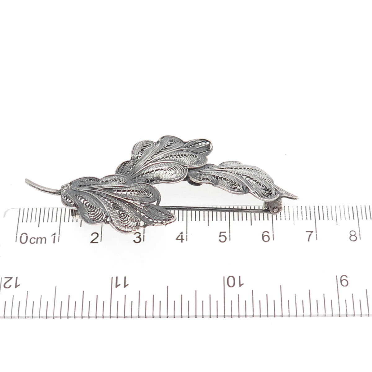 800 Silver Vintage Italy Floral Filigree Oxidized Pin Brooch
