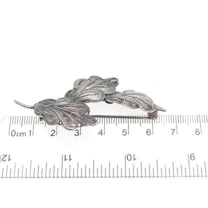 800 Silver Vintage Italy Floral Filigree Oxidized Pin Brooch