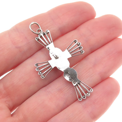 925 Sterling Silver Vintage Mexico Cross Beaded Oxidized Charm Pendant