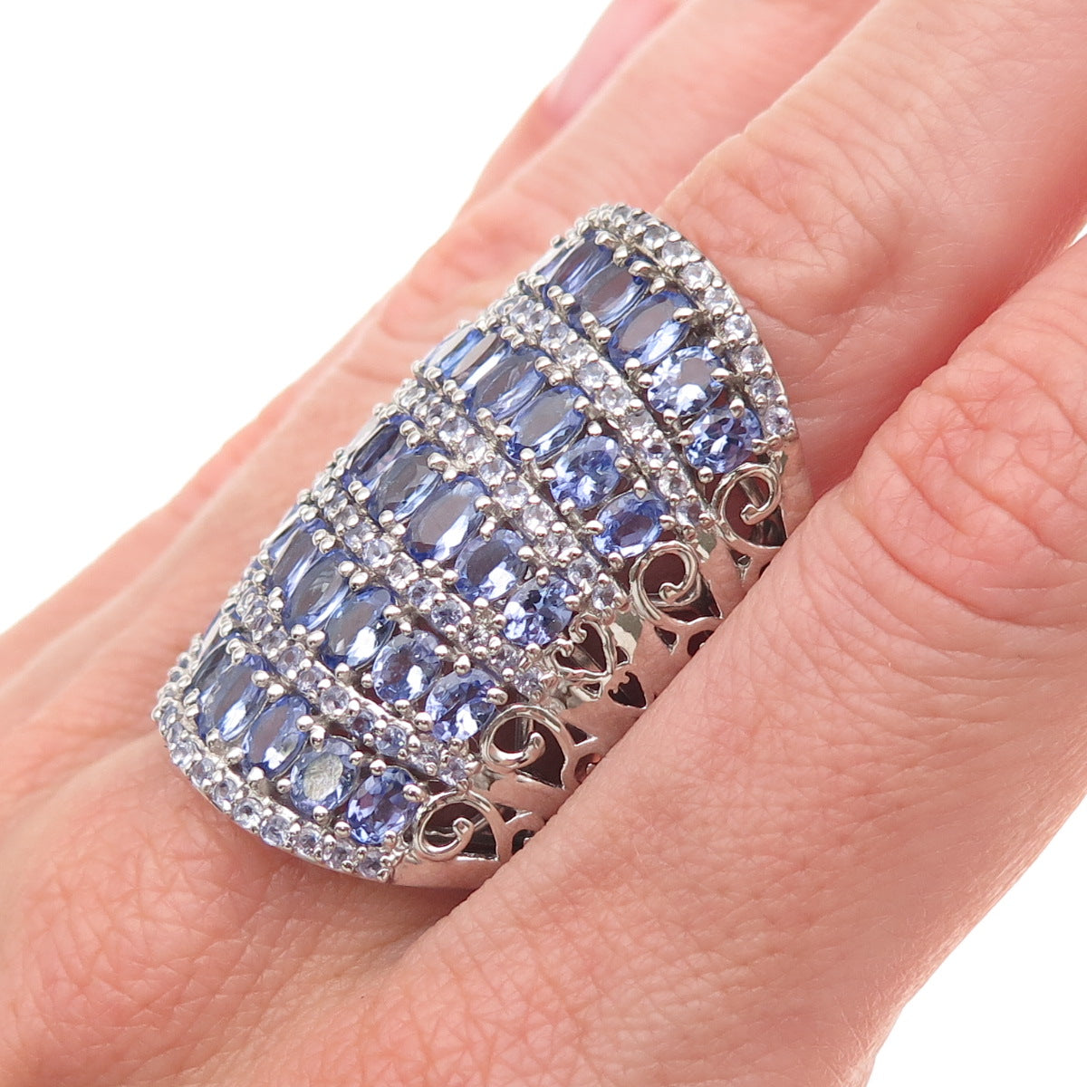 Chuck Clemency Sterling Silver Real Tanzanite & Iolite Cluster Ring Size 8.25