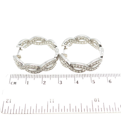 ROSS SIMONS 925 Sterling Silver Pave C Z Braided Huggie Earrings