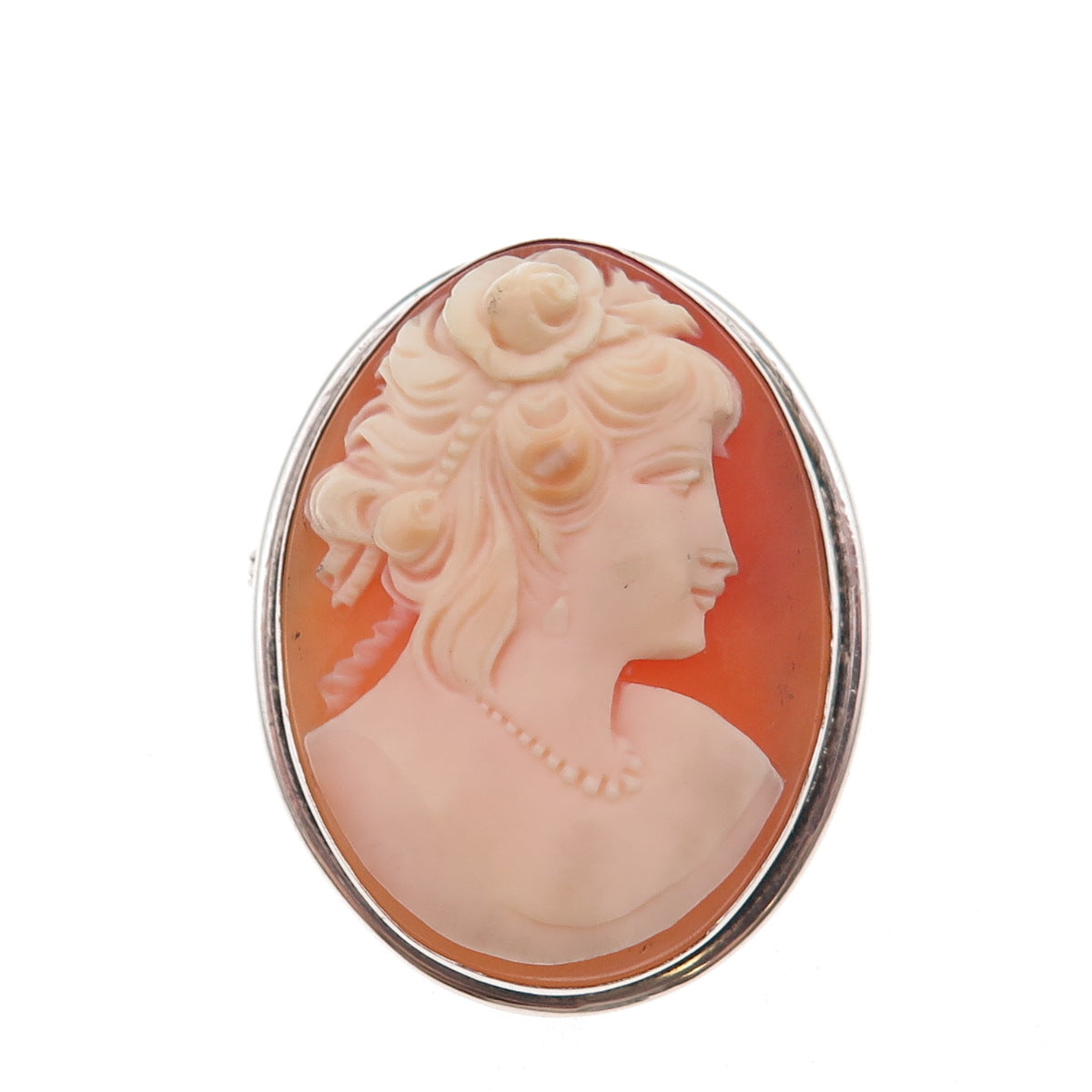 800 Silver Antique Art Deco Real MOP Lady Cameo Pin Brooch / Pendant