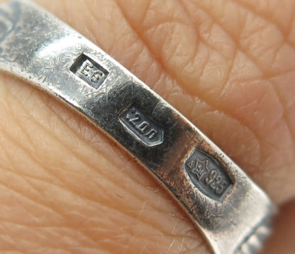 925 Sterling Silver Vintage European Bean Pattern Oxidized Ring Size 7