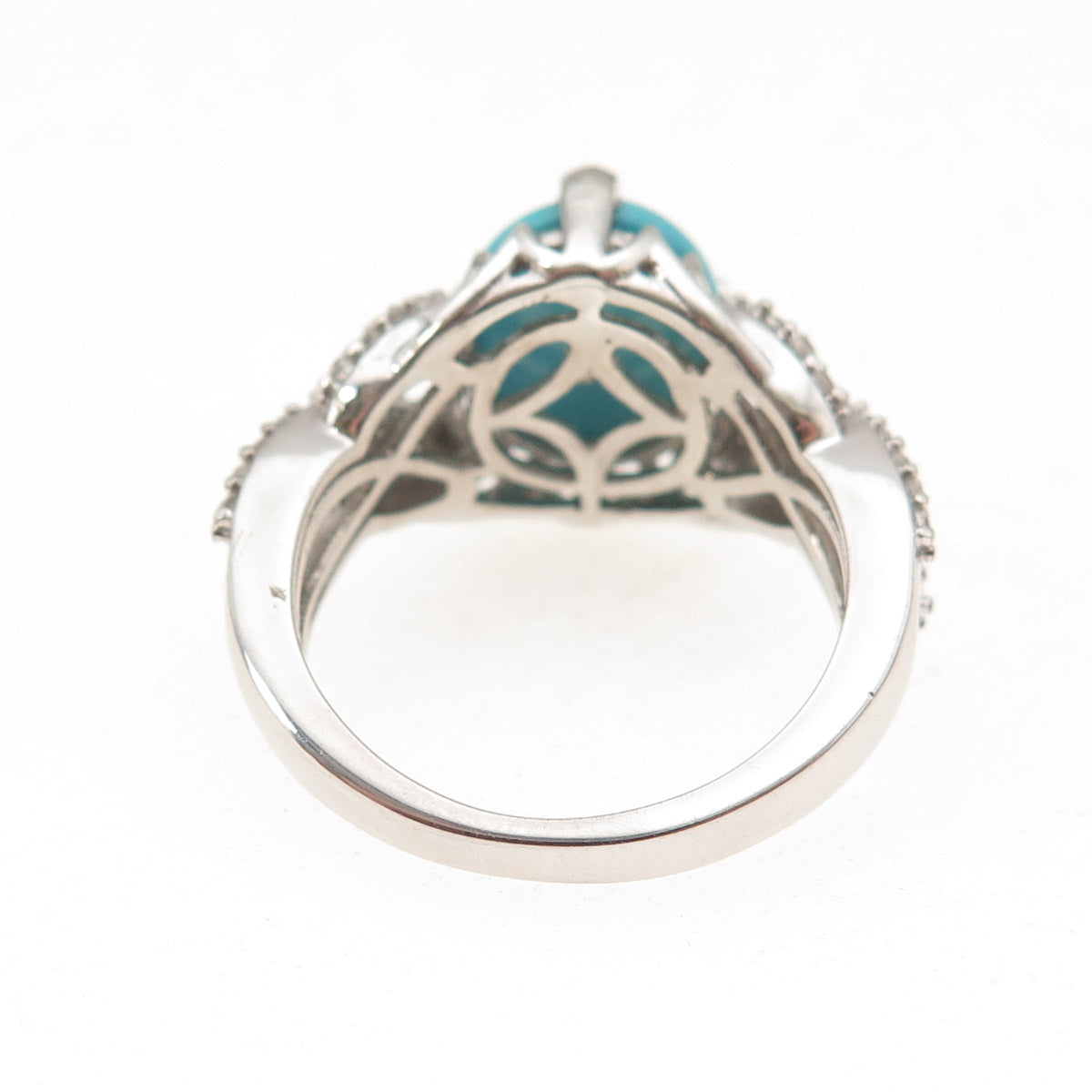 Chuck Clemency 925 Sterling Silver Real Turquoise & White Topaz Ring Size 8.25
