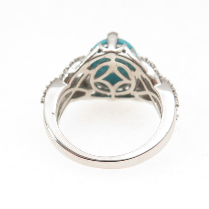 Chuck Clemency 925 Sterling Silver Real Turquoise & White Topaz Ring Size 8.25