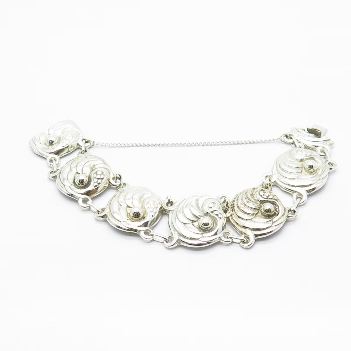 925 Sterling Silver Vintage Ribbed Round Panel Link Bracelet 7''