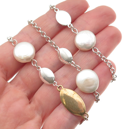 Robert Lee Morris Sterling Silver 2-Tone Vintage Real Pearl Chain Necklace 32"