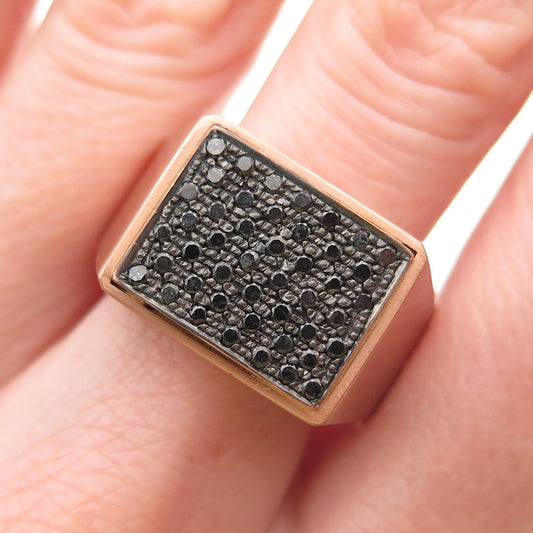Badel 925 Sterling Silver Rose Gold Plated Real Black Diamond Ring Size 10.5