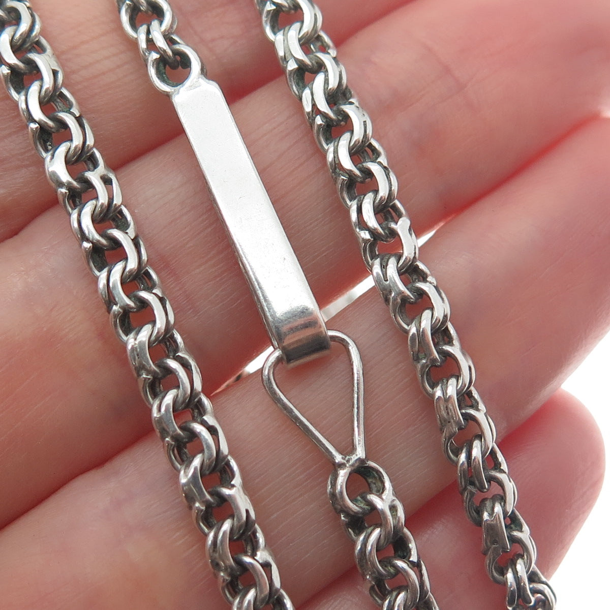 925 Sterling Silver Vintage Bismark Chain Necklace 28"