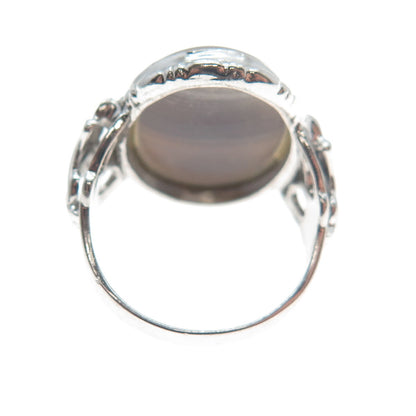 UNCAS 925 Sterling Silver Vintage Real Gray Lace Agate Gemstone Ring Size 4.5