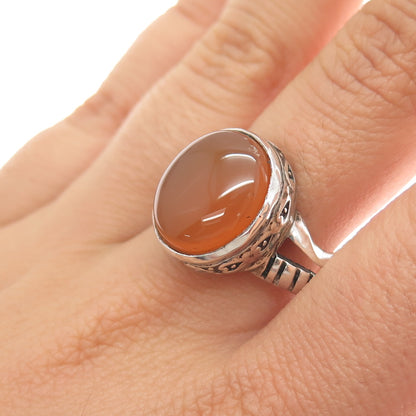 925 Sterling Silver Vintage Real Agate Modernist Oxidized Ring Size 13.25