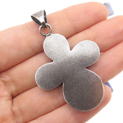 925 Sterling Silver Vintage Italy Modernist Floral Cross Oxidized Pendant