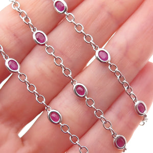 J. Stella 925 Sterling Silver Real Ruby By The Yard Cable Chain Necklace 24"