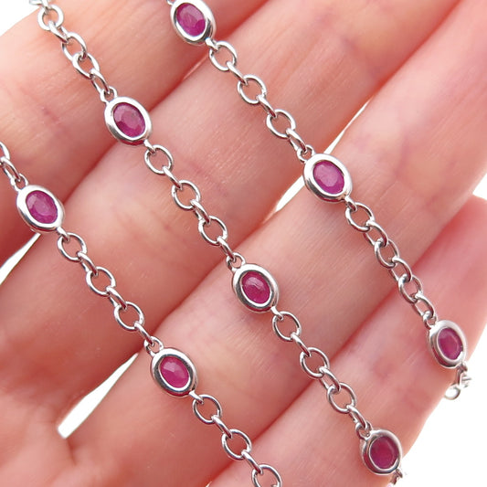 J. Stella 925 Sterling Silver Real Ruby By The Yard Cable Chain Necklace 24"