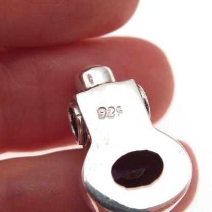 925 Sterling Vintage Real Amethyst Blue Topaz & Pearl Modernist Slide Pendant