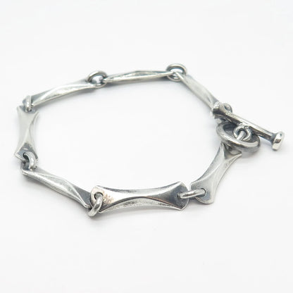 925 Sterling Silver Vintage Toggle Clasp Bamboo Link Bracelet 7.25"