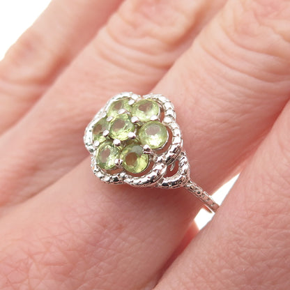 Chuck Clemency 925 Sterling Silver Real Round-Cut Peridot Cluster Ring Size 7