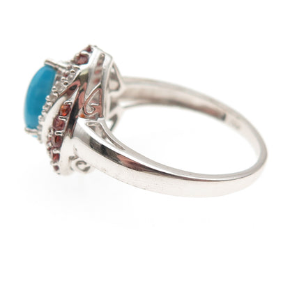 Chuck Clemency 925 Sterling Real Turquoise Red Garnet & White Topaz Ring Size 10