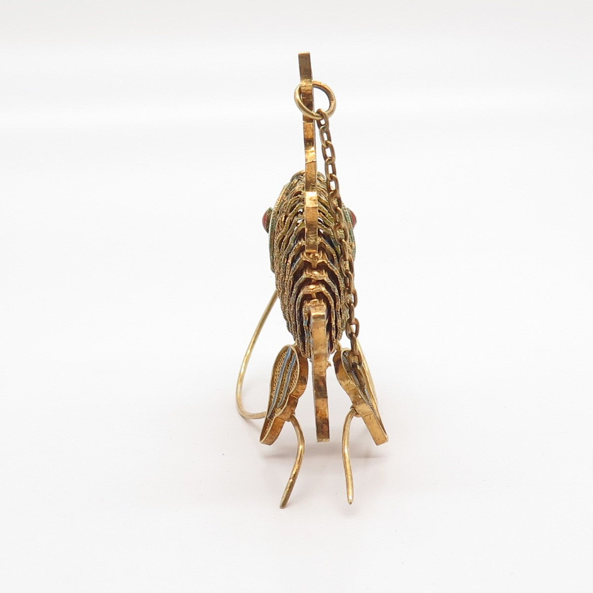 925 Sterling Silver Gold Plated Antique Enamel Articulated Chinese Fish Koi Fob