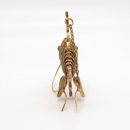 925 Sterling Silver Gold Plated Antique Enamel Articulated Chinese Fish Koi Fob