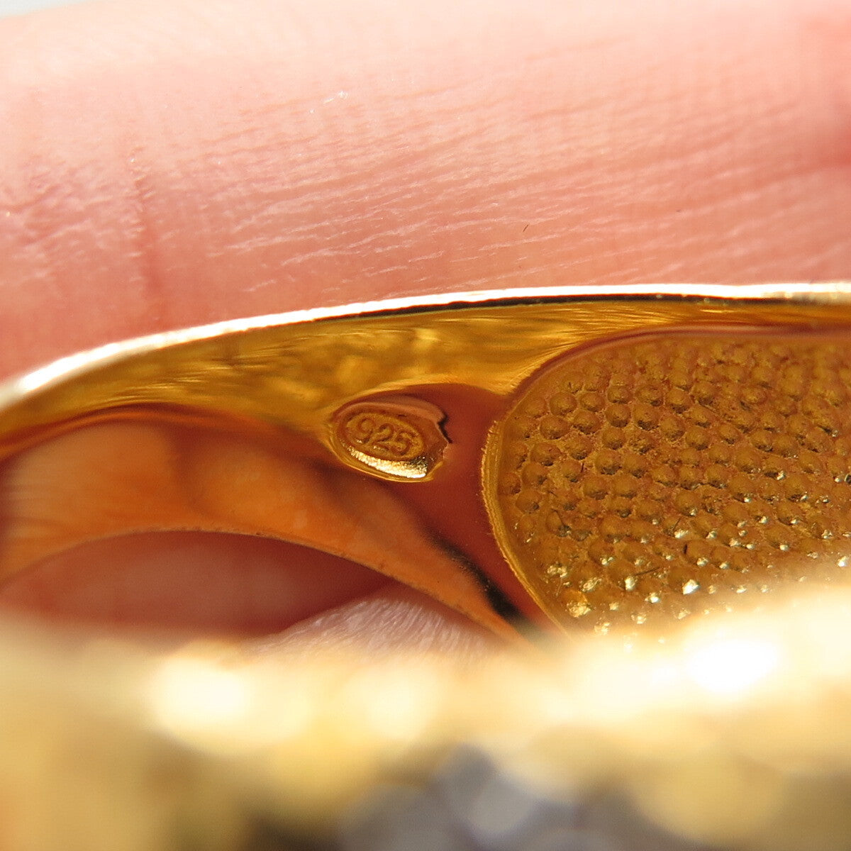 925 Sterling Silver Gold Plated Pave C Z Domed Ring Size 8.25