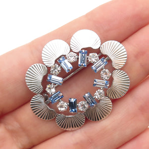 CARL ART 925 Sterling Silver Antique Art Deco Blue & White Rhinestone Pin Brooch