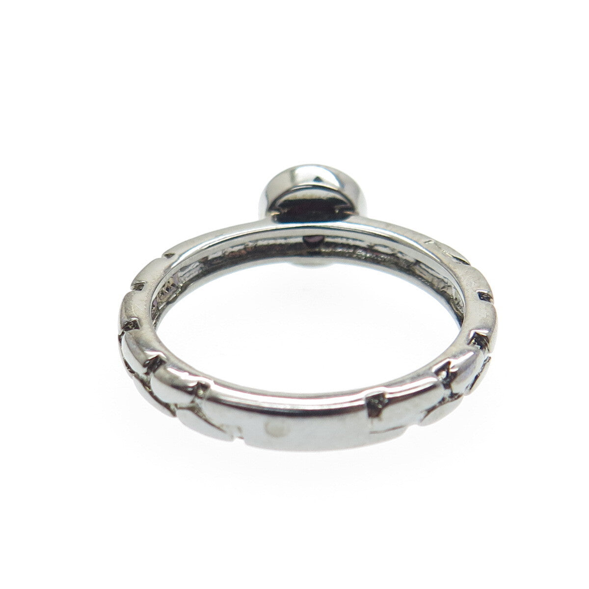 925 Sterling Silver Black Rhodium Round-Cut Ruby Gem Pebble Ring Size 8