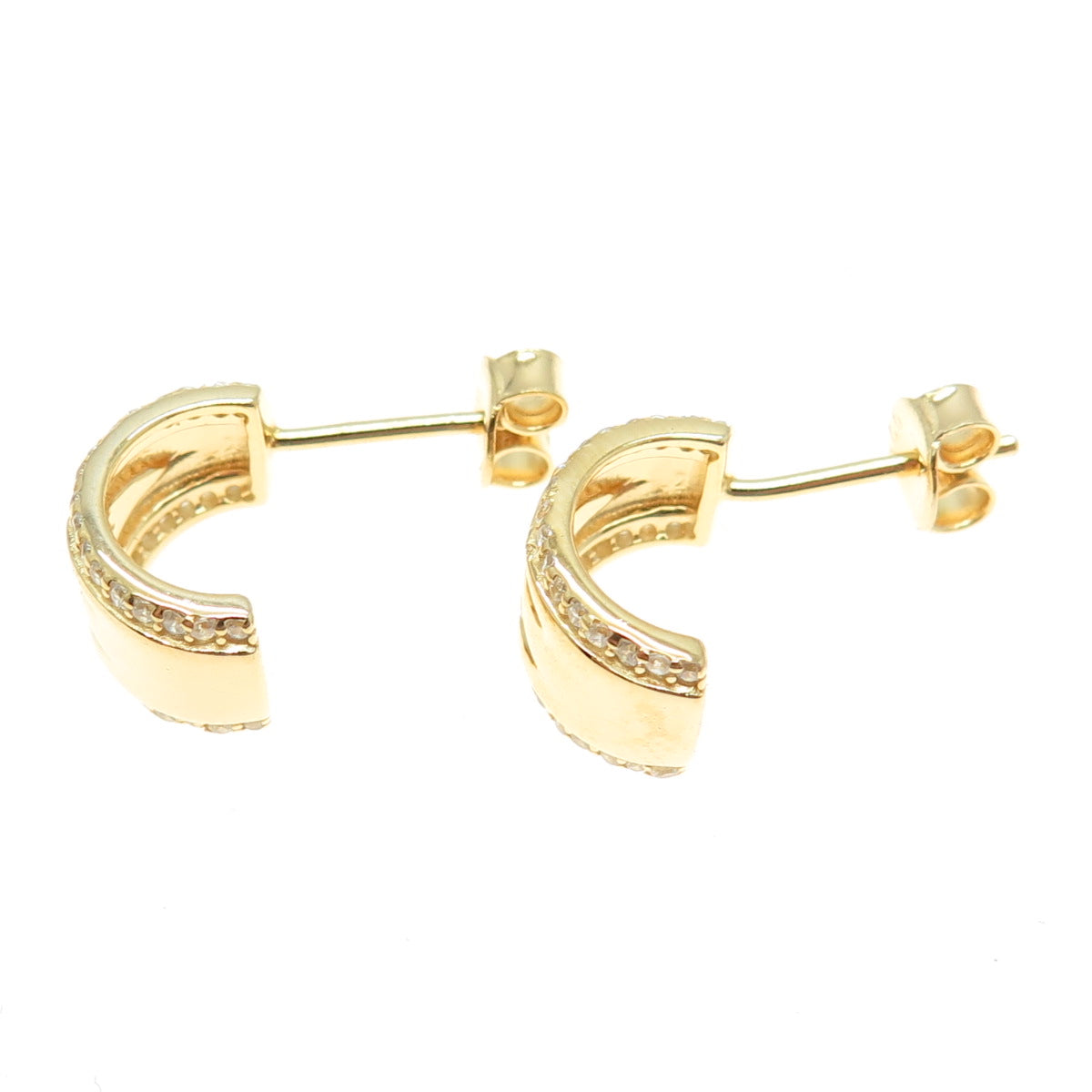 925 Sterling Silver Gold Plated Round-Cut C Z Letter "W" Half Hoop Earrings