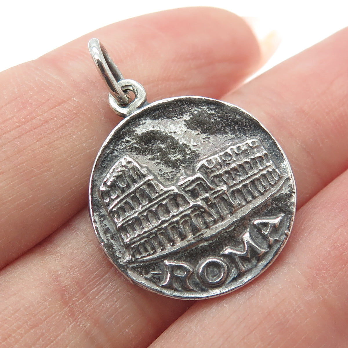 925 Sterling Silver Vintage "Roma Napoli" Oxidized Charm Pendant