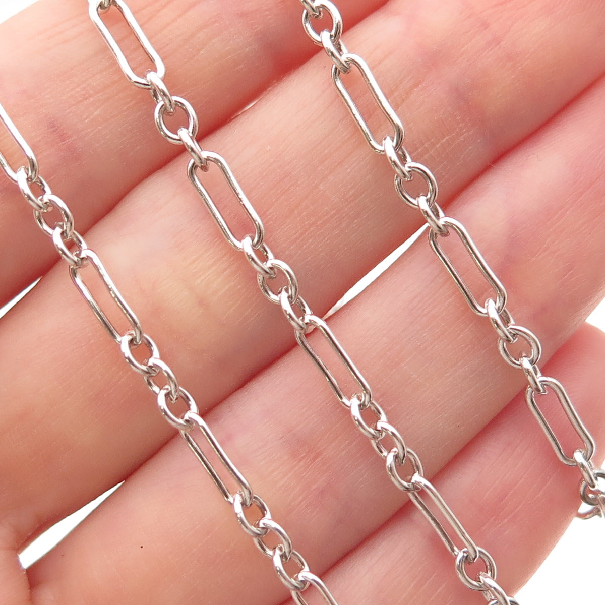 925 Sterling Silver Vintage Paperclip Figaro Chain Necklace 20"