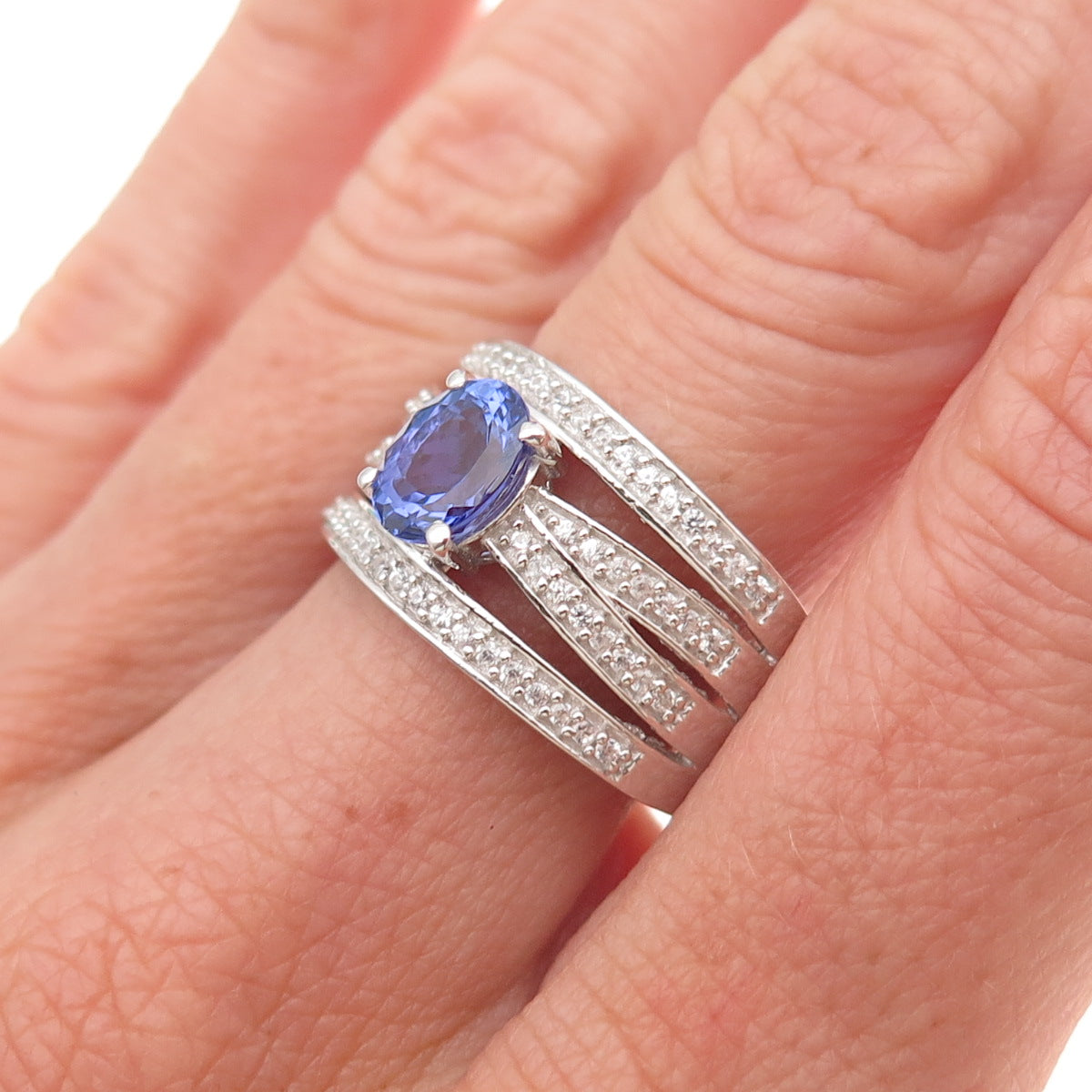 Chuck Clemency 925 Sterling Silver Real Tanzanite & White Topaz Ring Size 8.25