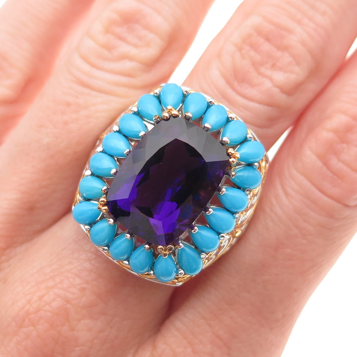 Michael Valitutti Gems En Vogue 925 Sterling Amethyst & Turquoise Ring Size 8.25