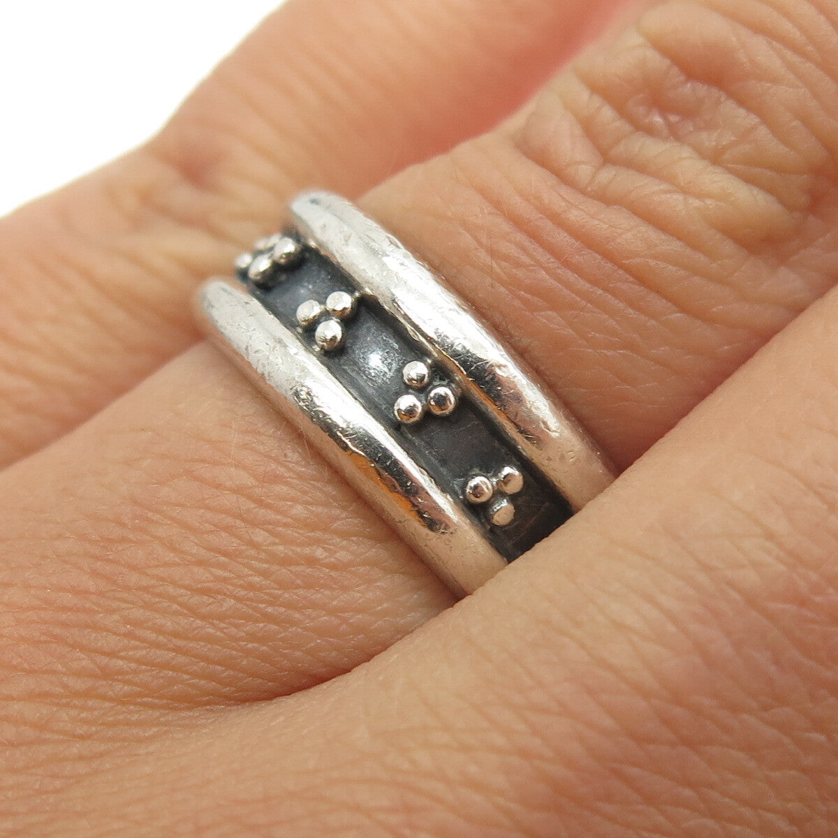 925 Sterling Silver Vintage Beaded Band Ring Size 7