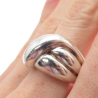 925 Sterling Silver Vintage Modernist Crisscrossed Dome Ring Size 7.25